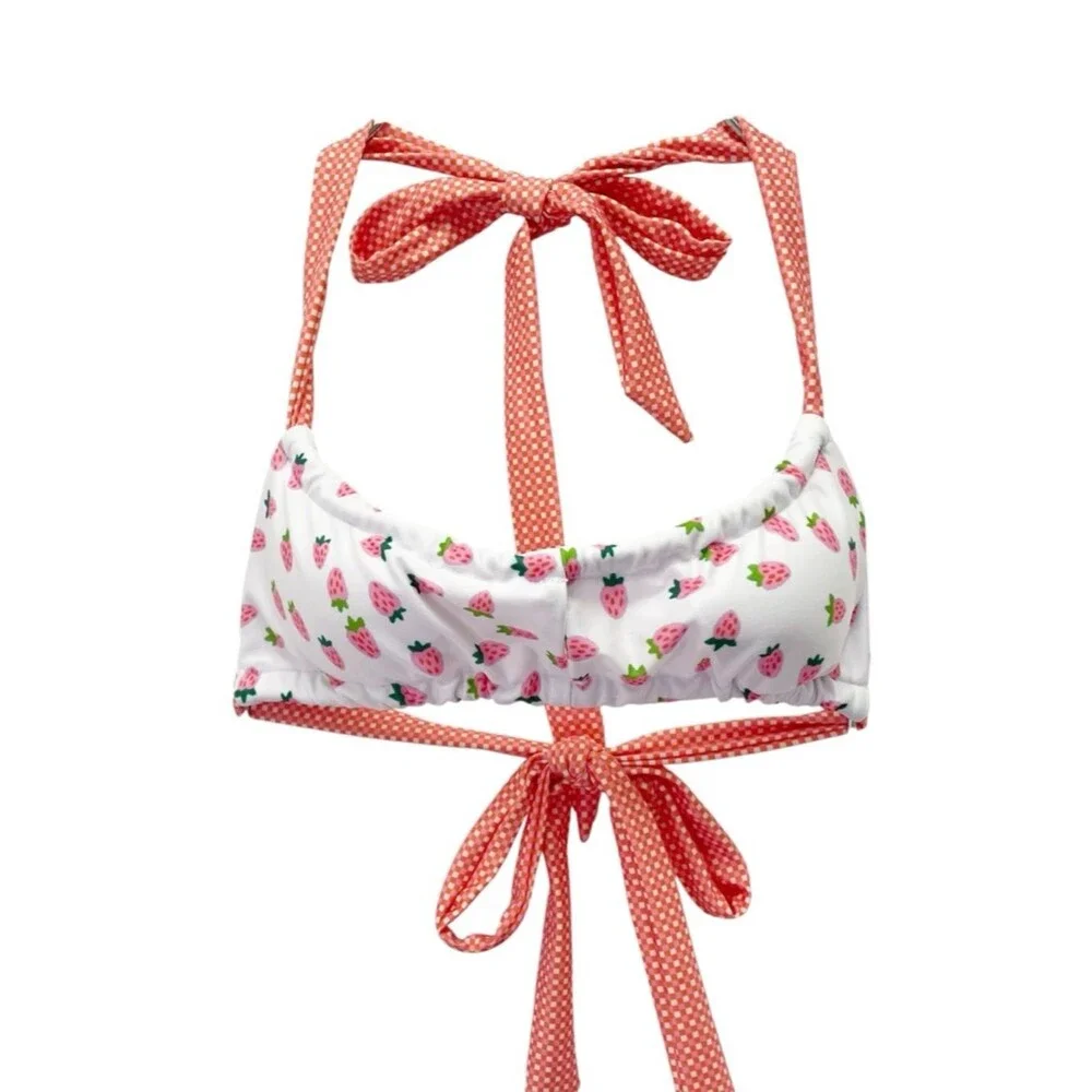 Strawberry Milk Mob Bikini Set M Top Bottom Mix Match Strawberry Print Cheeky